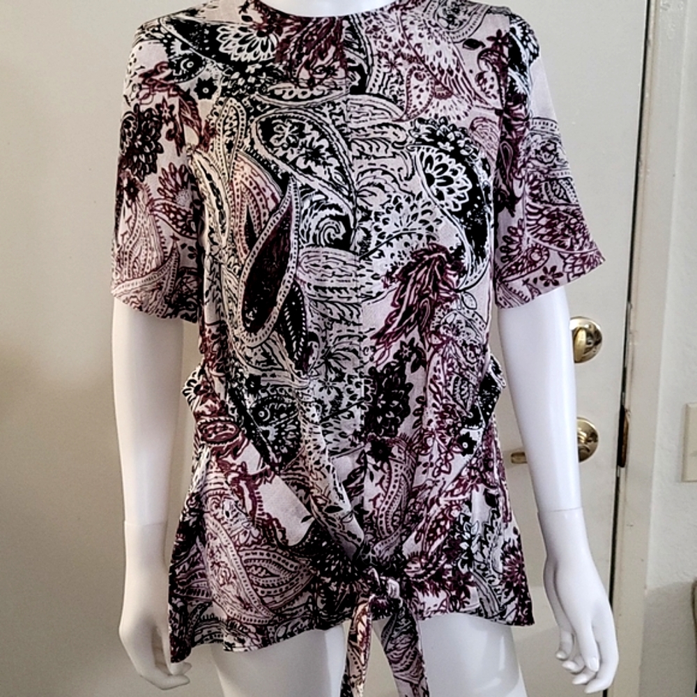 Black Label by Evan Picone Women's Front Tie Mid Sleeve Blouse